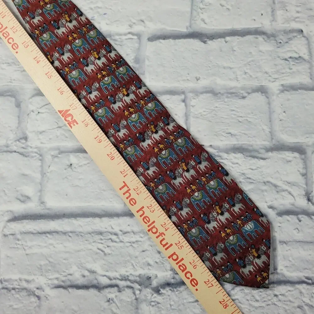 Dunhill Silk Primitive Horse & Elephant Print Tie